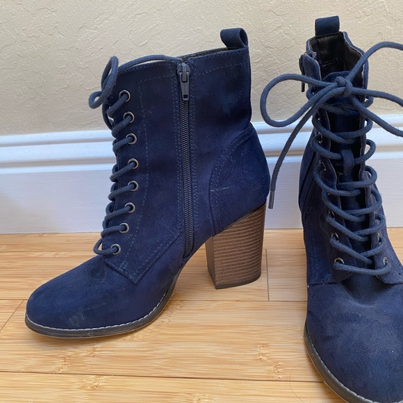 Blue Suede Lace-Up Boots - Picture 2 of 5